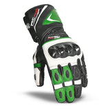BELA ROCKET Moto Couro Longa Luvas Branco Verde Preto