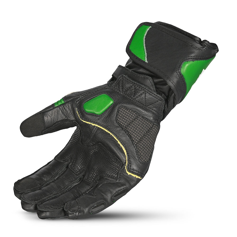 BELA ROCKET Moto Couro Longa Luvas Branco Verde Preto