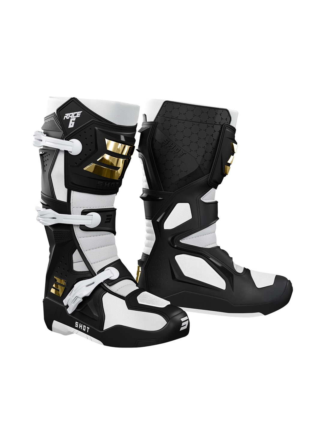 SHOT RACE 6 MOTOCROSS BOOTS BLACK WHITE GOLD – 1 – Maximomoto PT