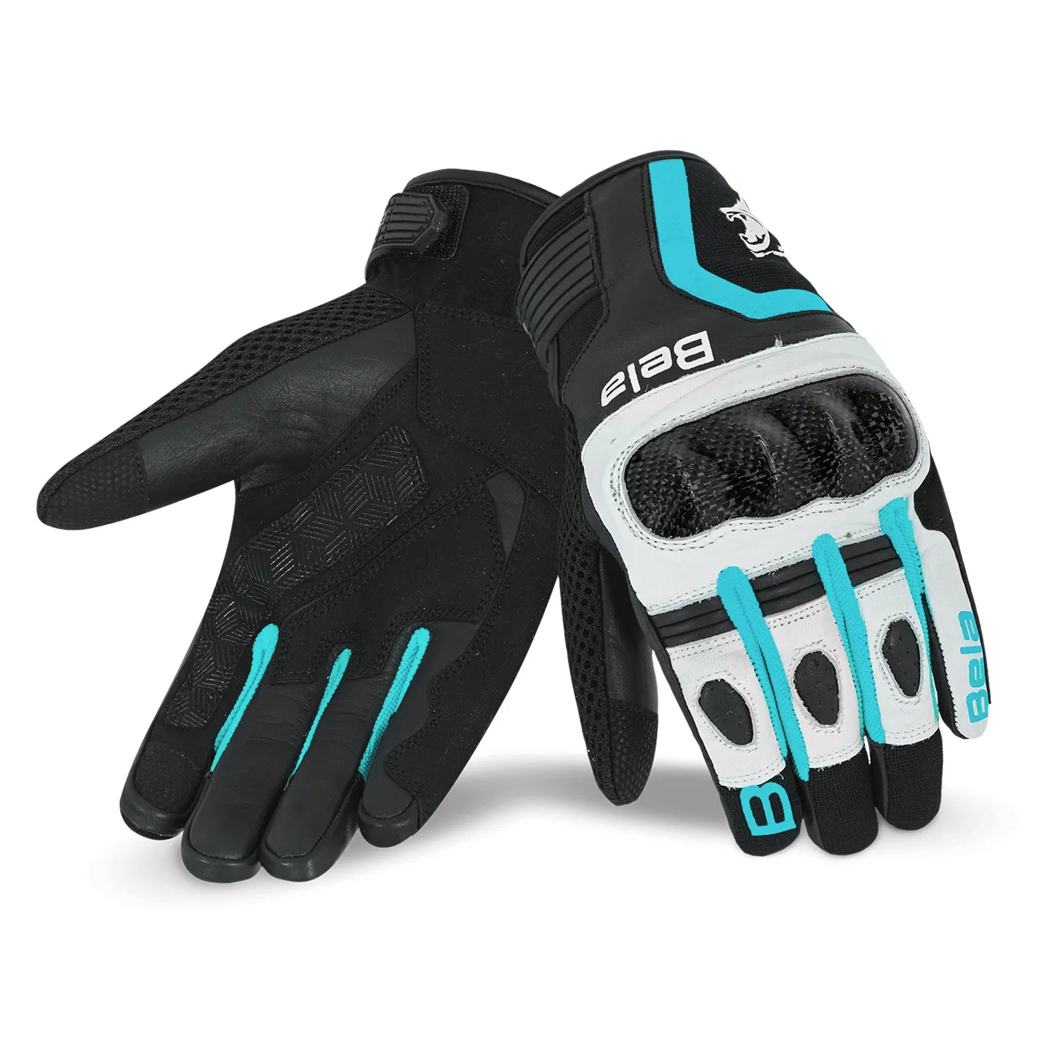 BELA AIR FLOW Women's Motorcycle Leather Gloves Turquoise Black – 1 – Maximomoto PT