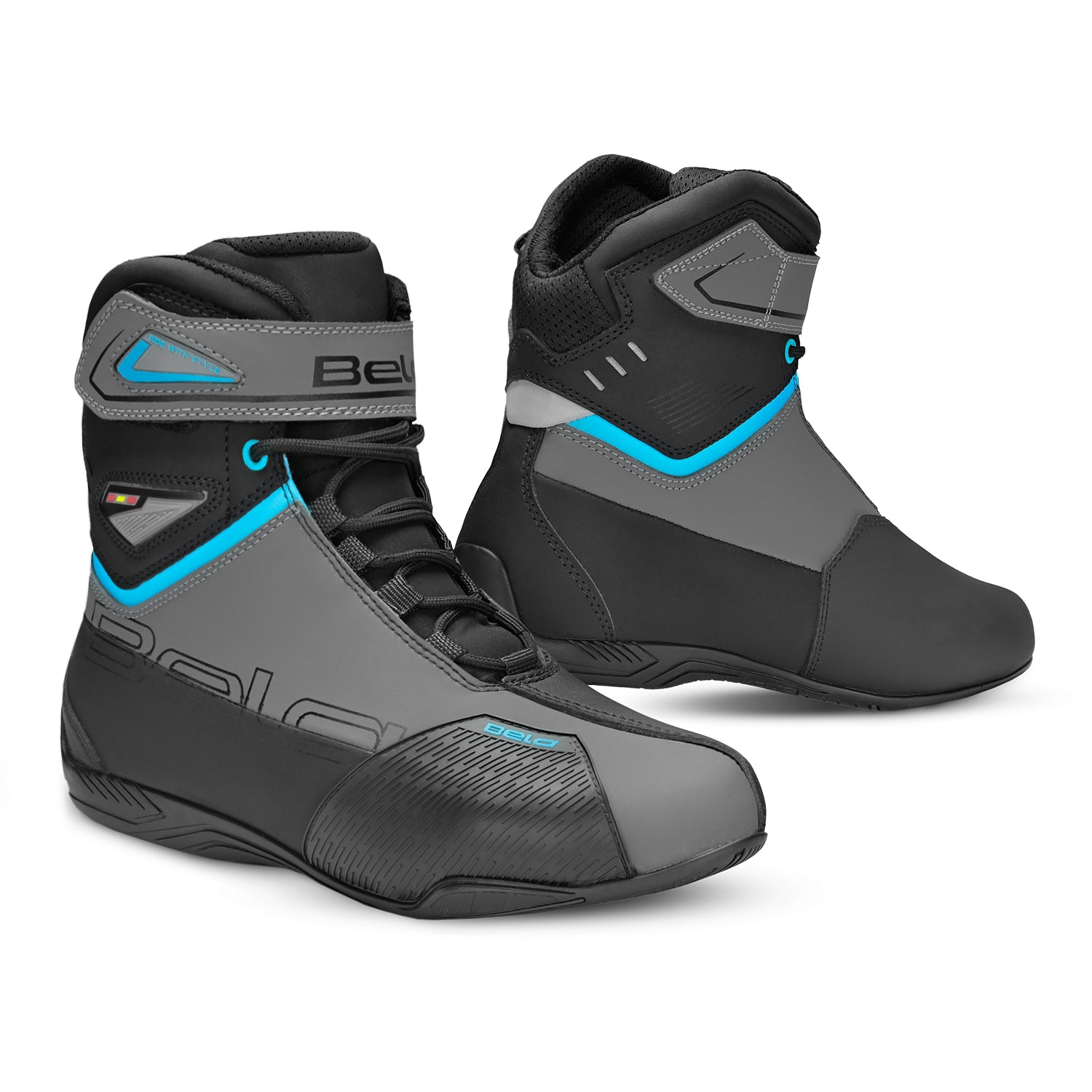 BELA BLAZE Moto Couro Botas Homem Preto Cinza Turquoise – 1 – Maximomoto PT