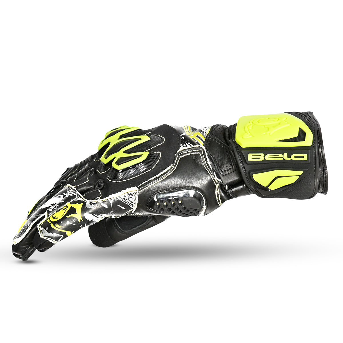 BELA ARMOUR PRO Moto Couro Luvas Negro Amarillo