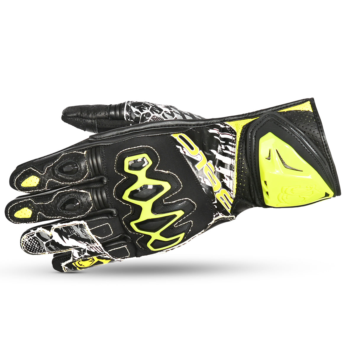 BELA ARMOUR PRO Moto Couro Luvas Negro Amarillo