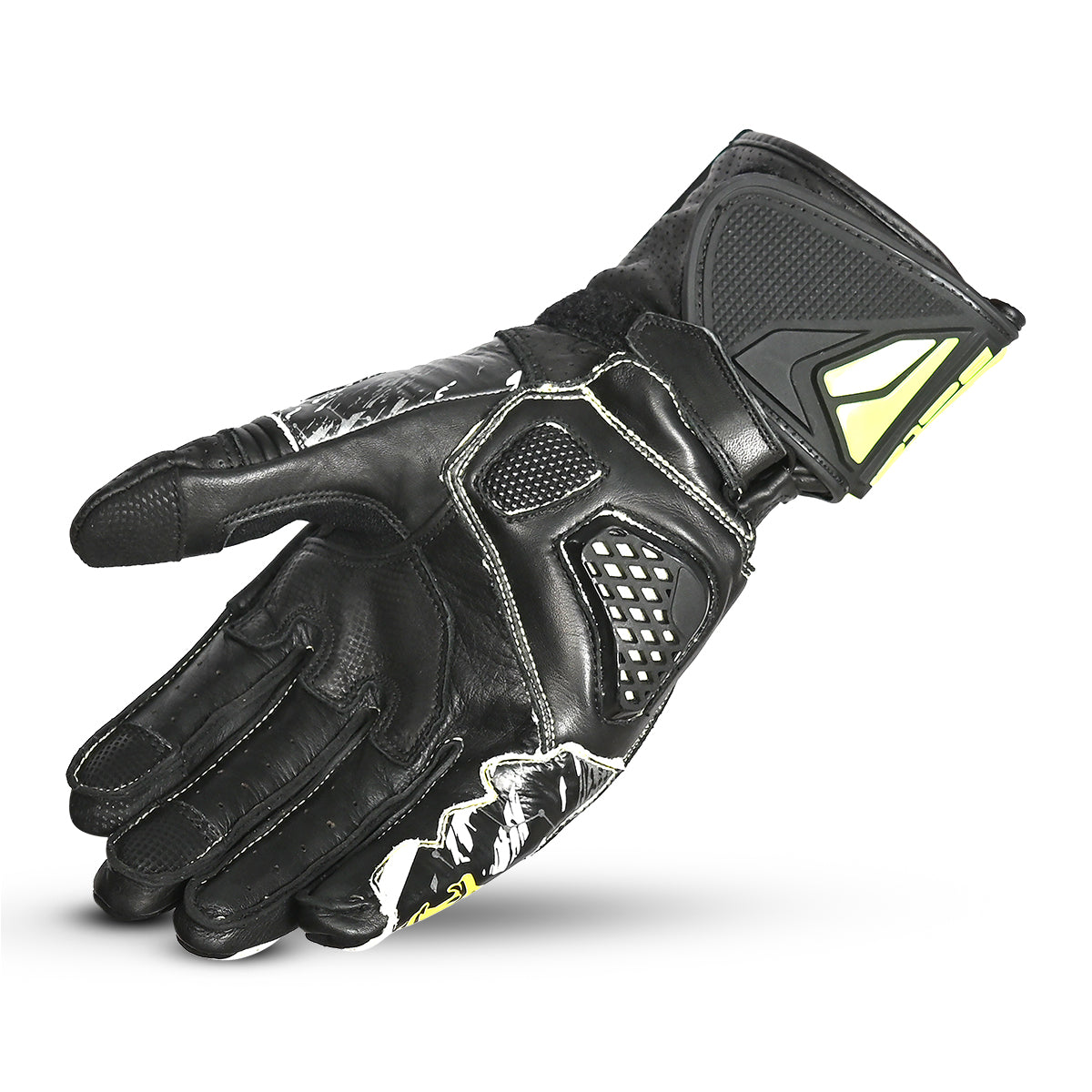 BELA ARMOUR PRO Moto Couro Luvas Negro Amarillo
