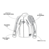 BELA CORDANIEL Moto Casaco Têxtil Preto Cinzento Escuro Amarelo