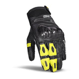 BELA ROCKET Luvas De Moto Curta Couro Preto Amarelo Fluorescente