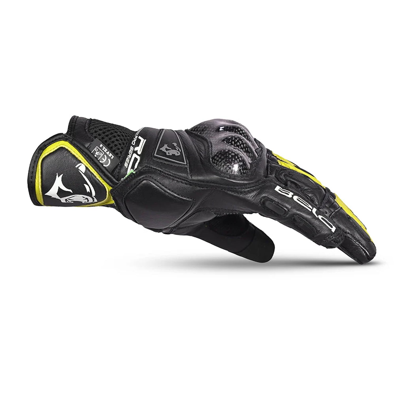 BELA ROCKET Luvas De Moto Curta Couro Preto Amarelo Fluorescente – 5 – Maximomoto PT