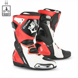 BELA RACE PRO (R-6) Leather Motorcycle Boots White Black Red