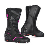 BELA STRIP Ladies Motorcycle Leather Boots Black Pink Fluorescent – Maximomoto PT
