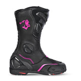 BELA STRIP Senhora Moto Couro Botas Preto Rosa Fluor