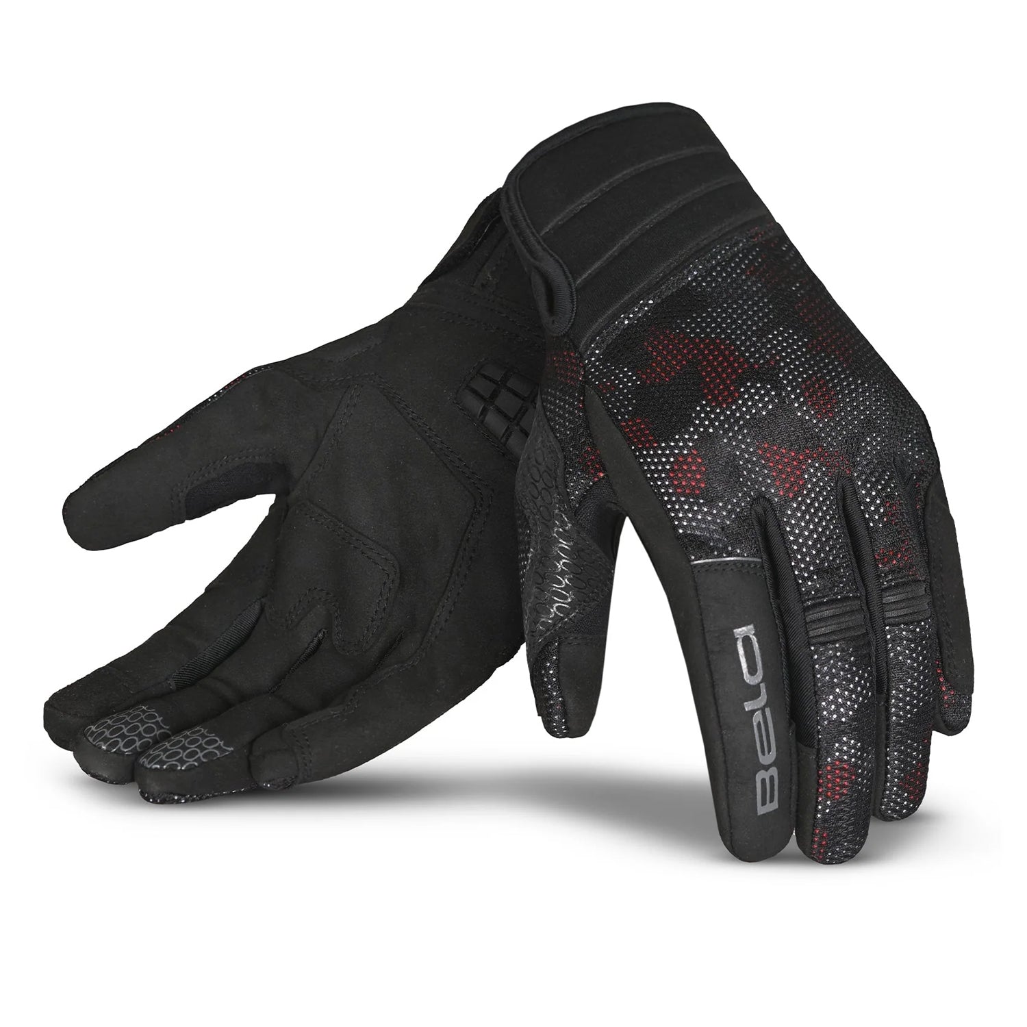 BELA CIRRUS CAMO Summer Motorcycle Textile Gloves Camouflage Black Red – 1 – Maximomoto PT