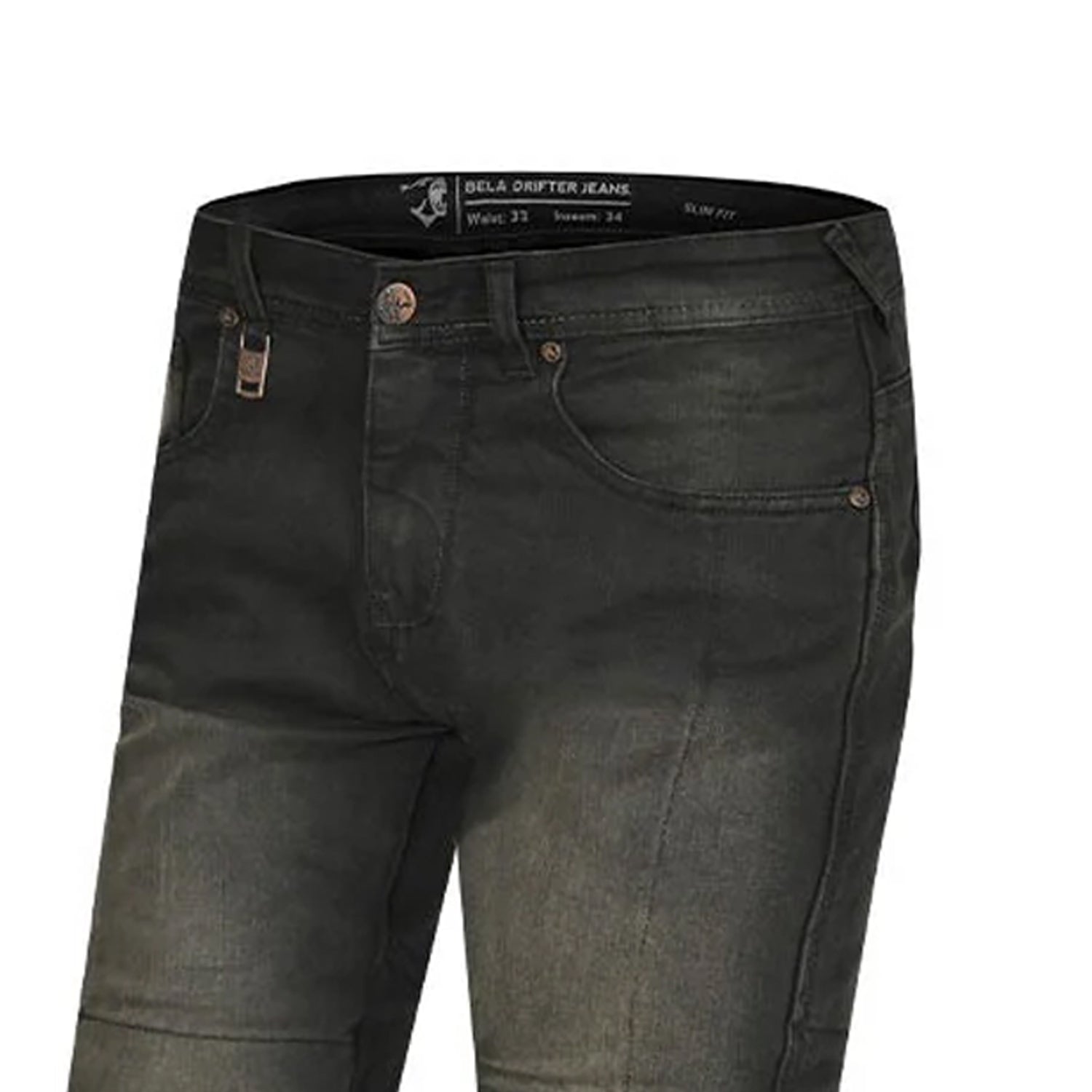 BELA DRIFTER Denim Jeans Moto Pants Black Khaki Tint 32L – 4 – Maximomoto PT