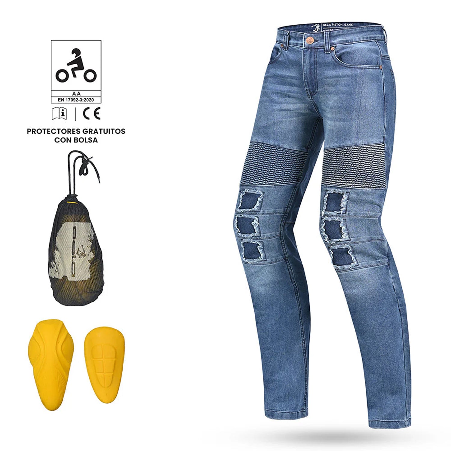 BELA PISTON Textile Denim Jeans Motorcycle Pants Blue 34L – 6 – Maximomoto PT
