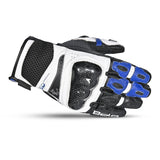 BELA ROCKET Luvas De Moto Couro Curta Branco Azul Preto