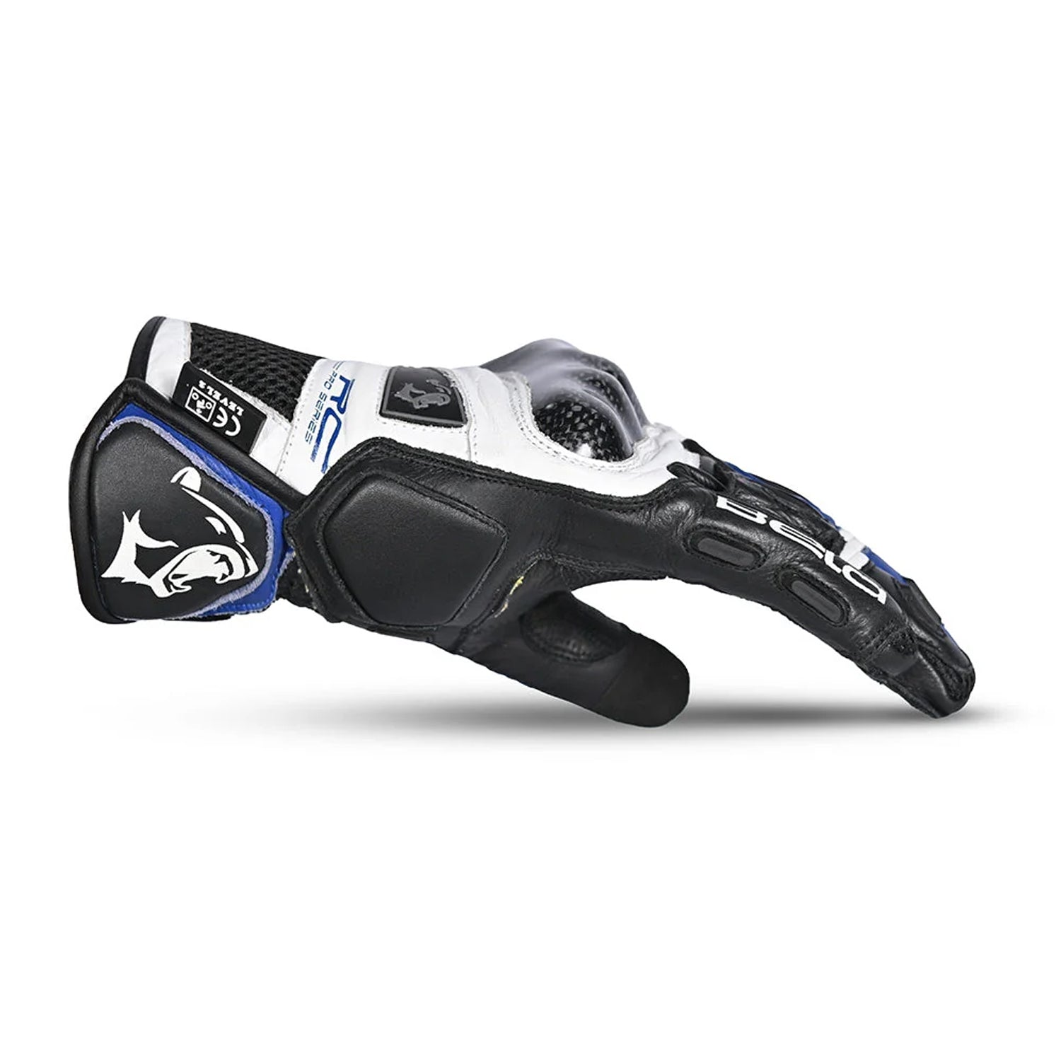 BELA ROCKET Luvas De Moto Couro Curta Branco Azul Preto – 4 – Maximomoto PT