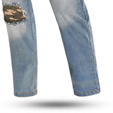 BELA STONE Denim Jeans Moto Calcas Camuflagem Azul