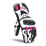 BELA Venom RS Racing Luvas De Moto Senhora Couro Preto Branco Rosa