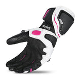 BELA Venom RS Racing Luvas De Moto Senhora Couro Preto Branco Rosa