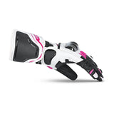 BELA Venom RS Racing Luvas De Moto Senhora Couro Preto Branco Rosa
