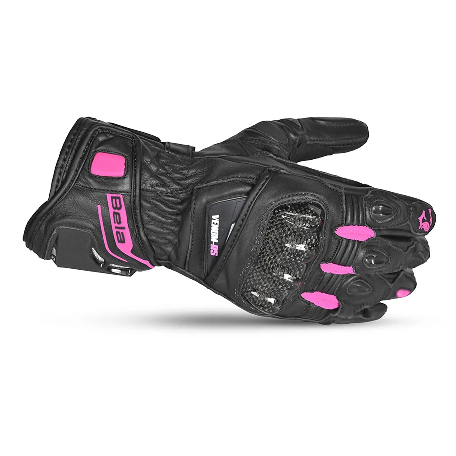 BELA VENOM RS Women's Motorcycle Leather Gloves Black Pink – 2 – Maximomoto PT
