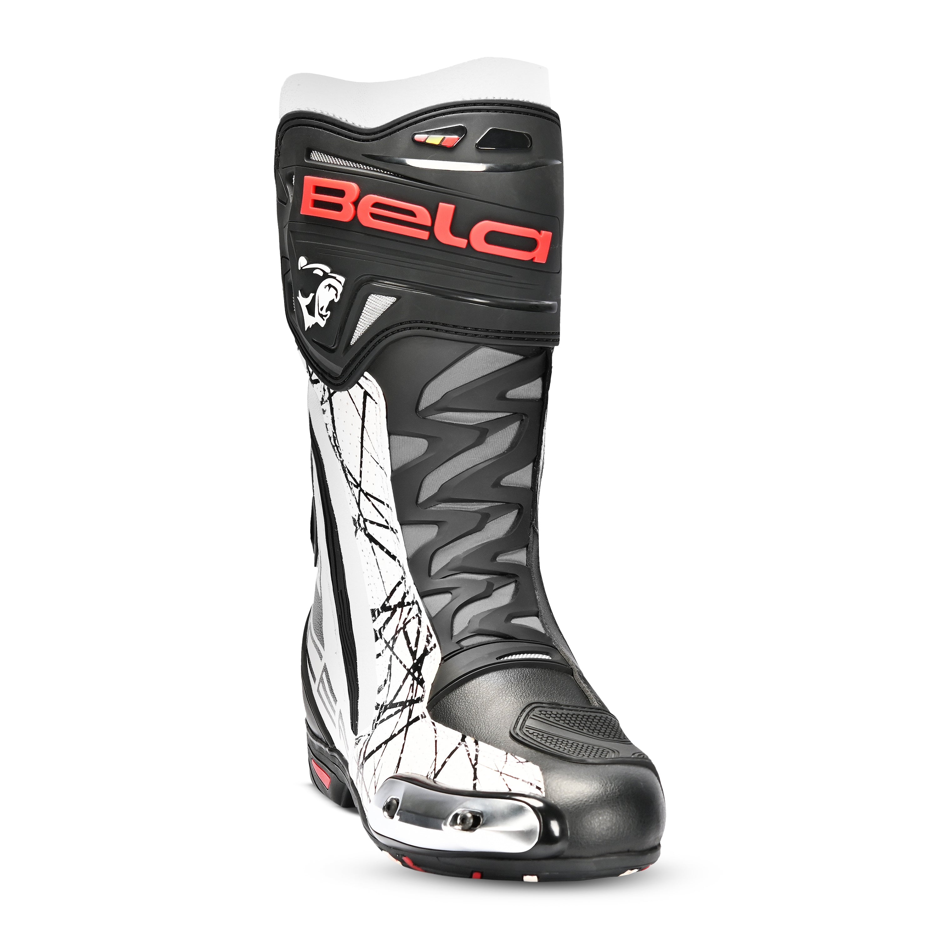 BELA AIR RIDER GP-1 Moto Corrida Botas Preto Branco - Imagem frontal da Boots