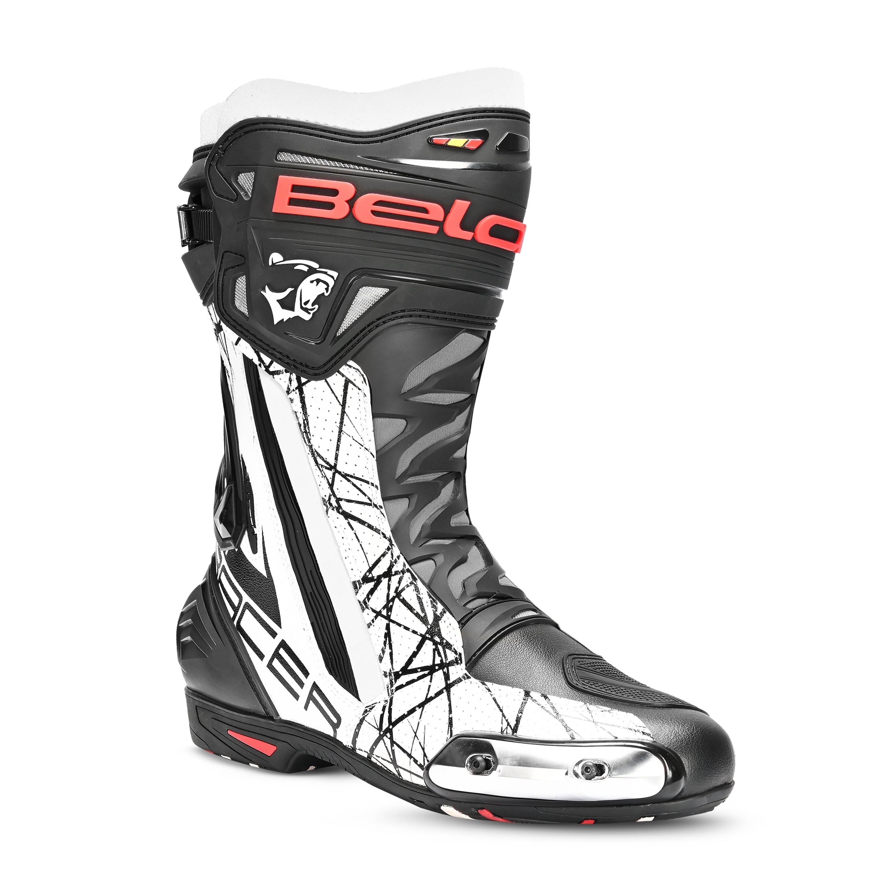 BELA AIR RIDER GP-1 Moto Corrida Botas Preto Branco - Imagem frontal da Boots