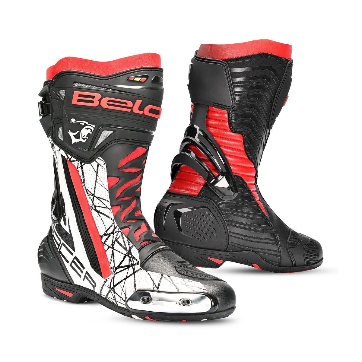 BELA AIR RIDER GP-1 corrida Botas de Moto Pretas e Vermelhas - Imagem dupla de botas
