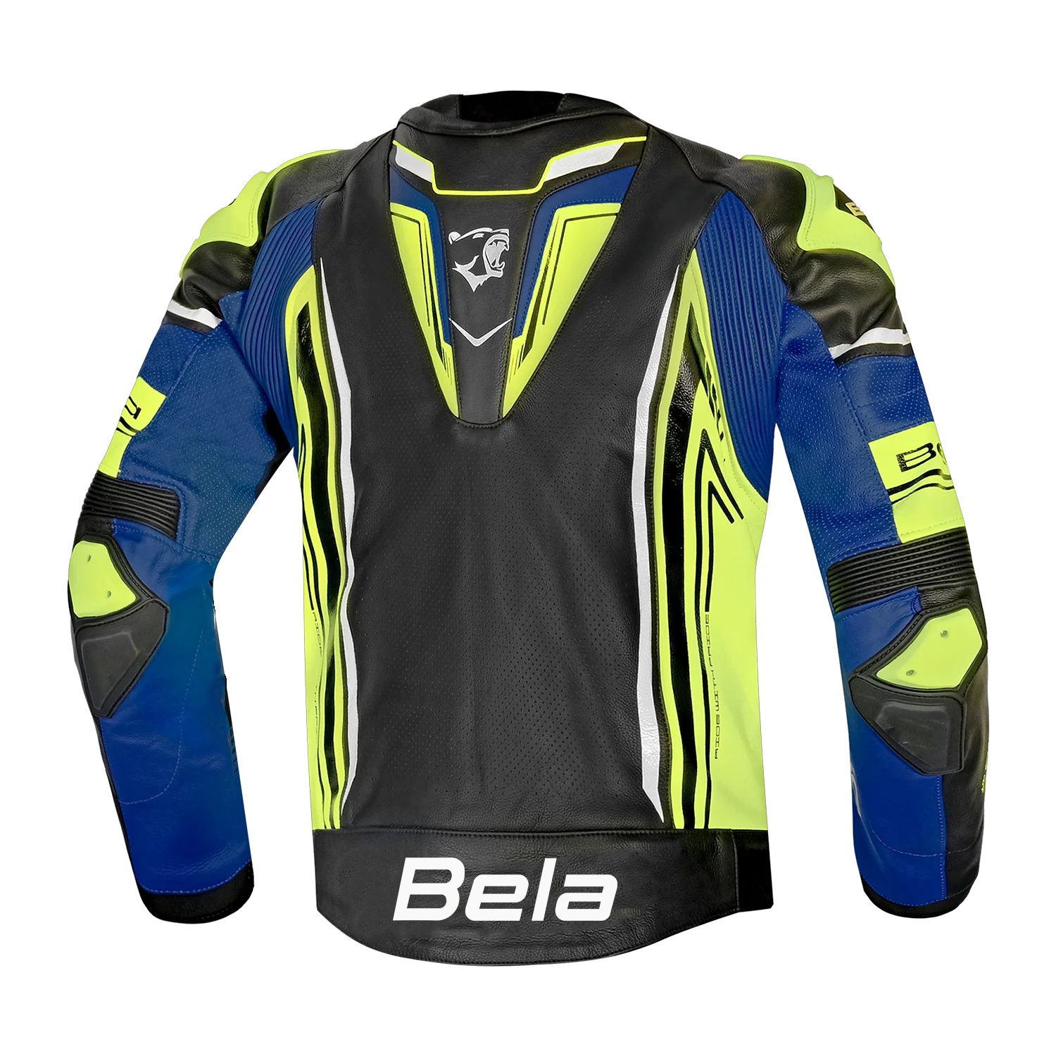 BELA BEAST MEN'S LEATHER CHAQUETA NEGRO BLANCO AMARILLO BLUE – 3 – Maximomoto PT