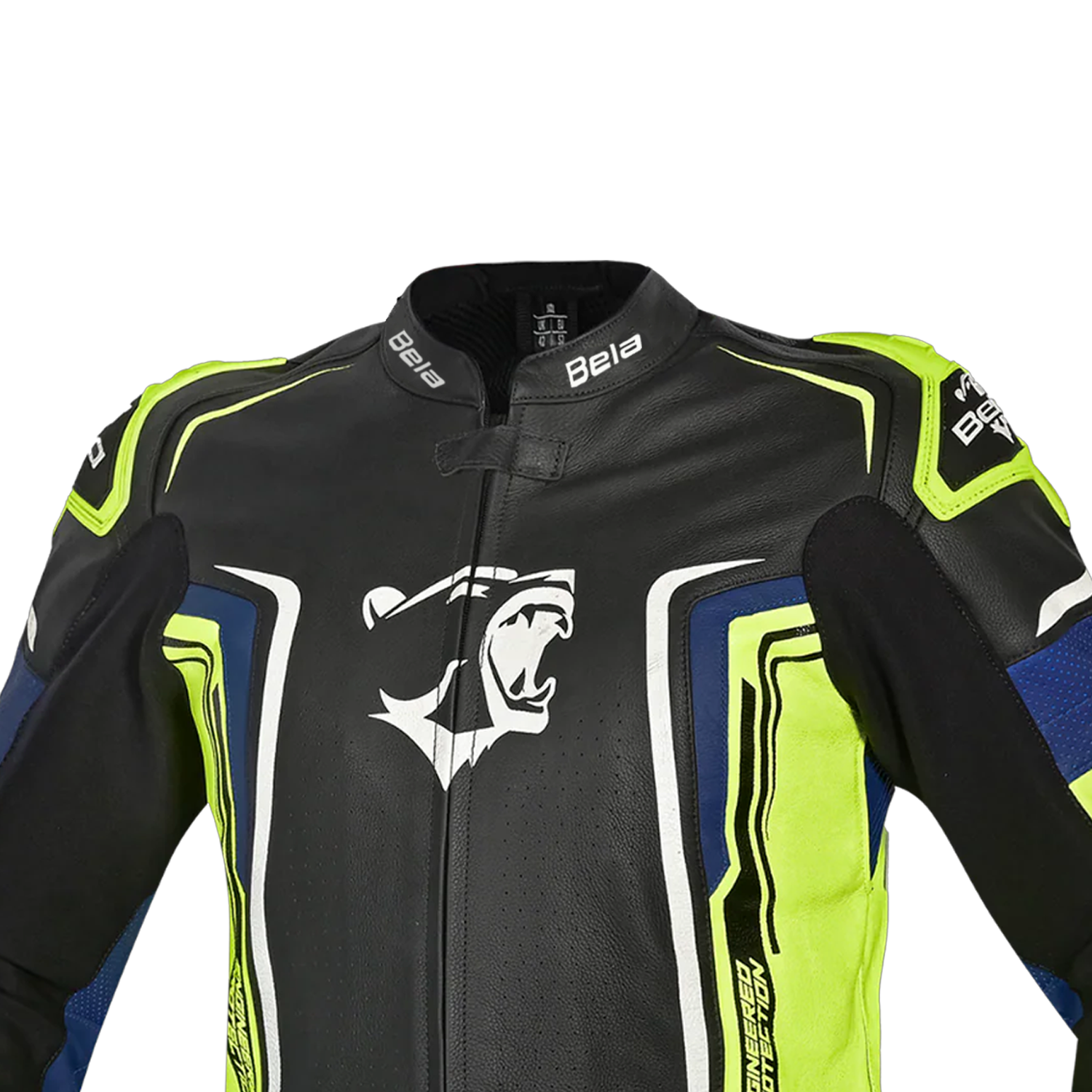 BELA BEAST MEN'S LEATHER CHAQUETA NEGRO BLANCO AMARILLO BLUE – 4 – Maximomoto PT