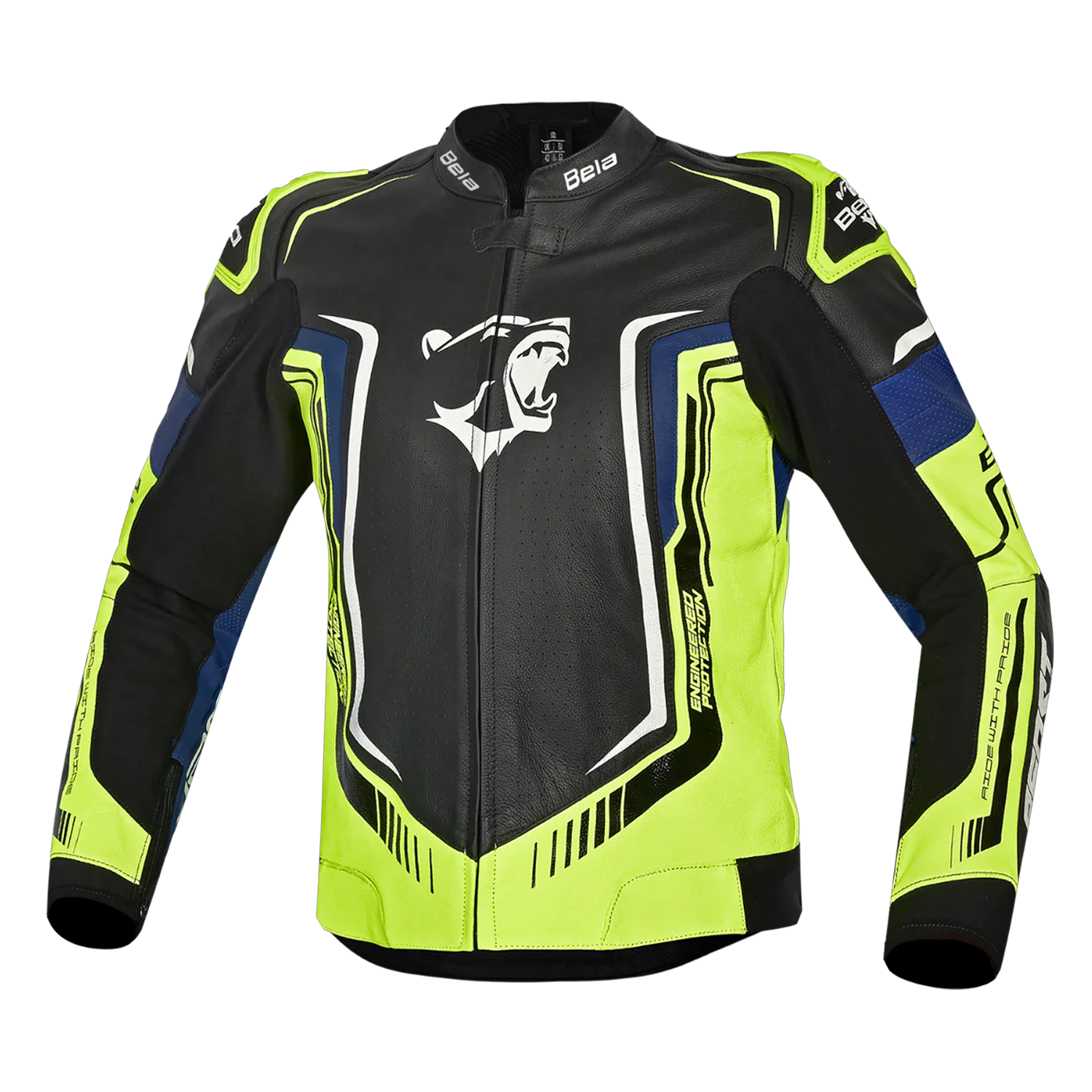 BELA BEAST MEN'S LEATHER CHAQUETA NEGRO BLANCO AMARILLO BLUE – 1 – Maximomoto PT