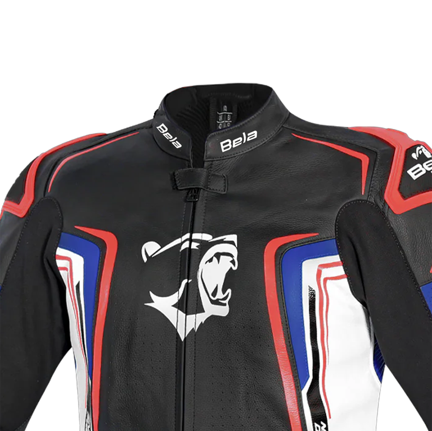 BELA BEAST MEN'S LEATHER CHAQUETA NEGRO BLANCO BLUE ROJO – 4 – Maximomoto PT