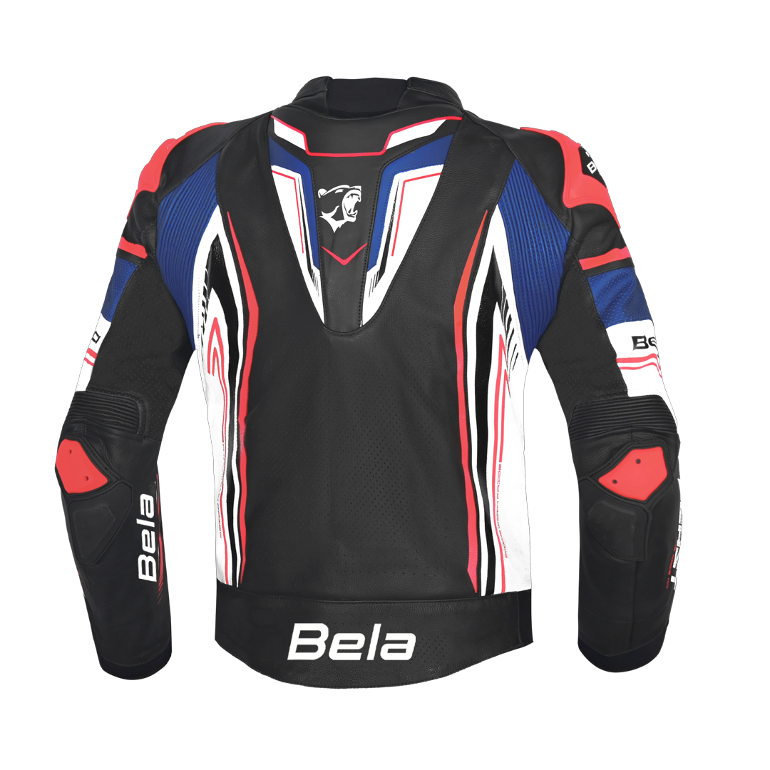 BELA BEAST MEN'S LEATHER CHAQUETA NEGRO BLANCO BLUE ROJO – 3 – Maximomoto PT