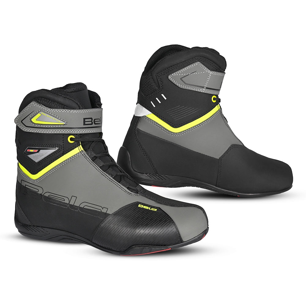 BELA BLAZE Moto Couro Botas Homem Preto Fluorescente Amarelo - Imagem dupla de botas