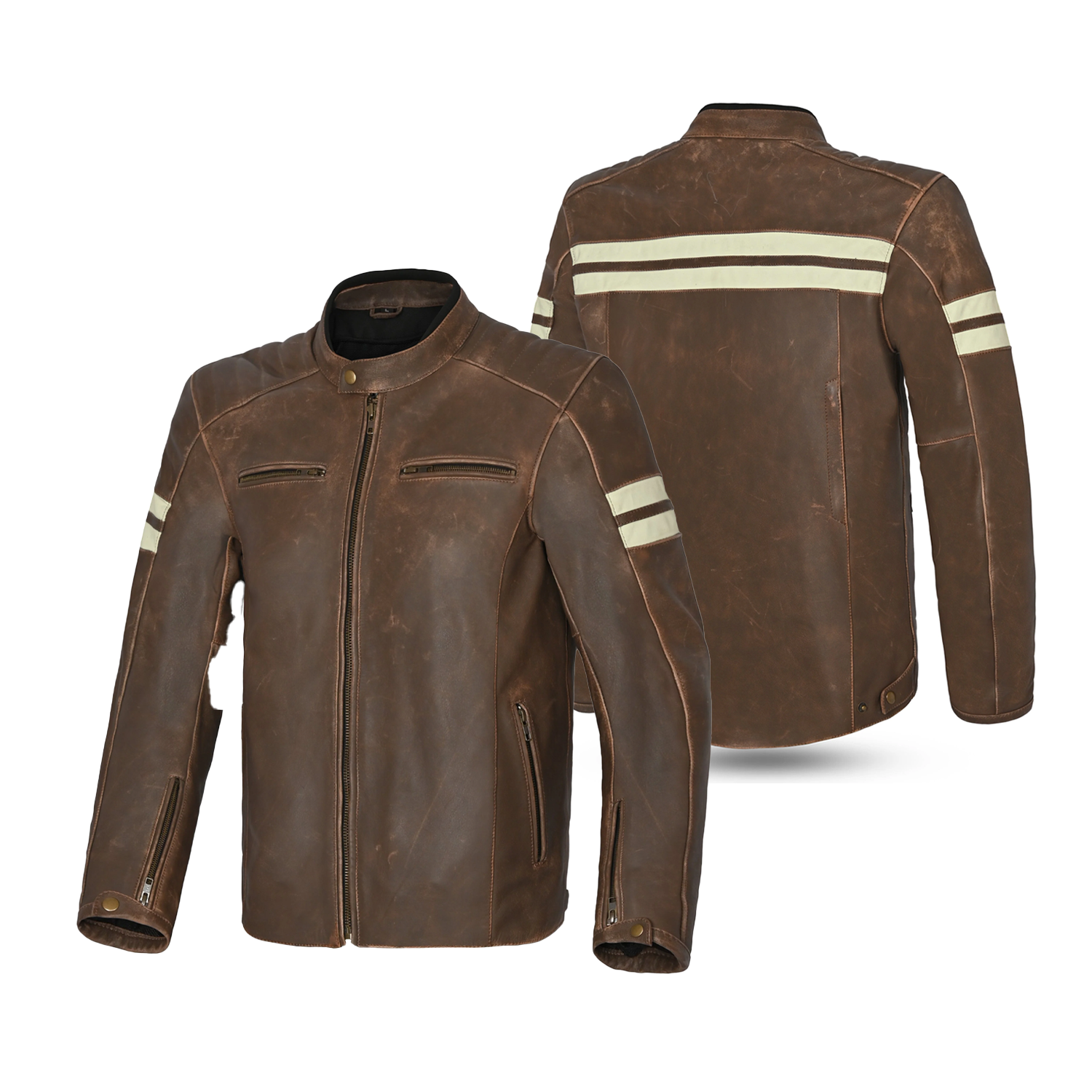 BELA STARK Motorcycle Leather Jackets Beige Brown – 2 – Maximomoto PT