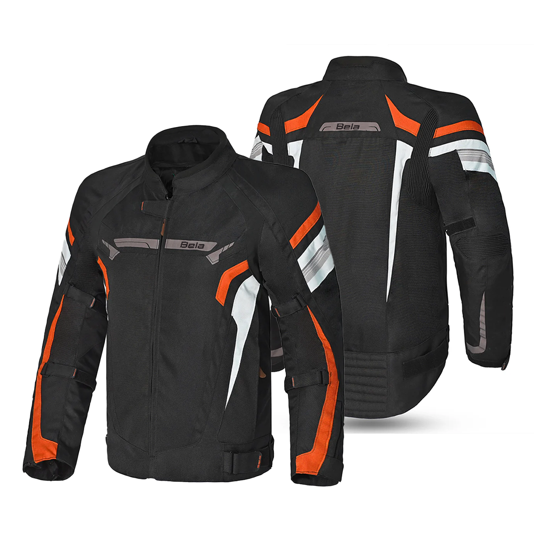 BELA HIGHLAND Men's Motorcycle Jacket Black White Orange – 2 – Maximomoto PT