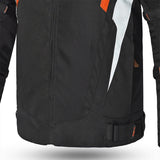 BELA HIGHLAND Motociclista Homem Casaco Preto Branco Laranja - Imagem central frontal da Casacos