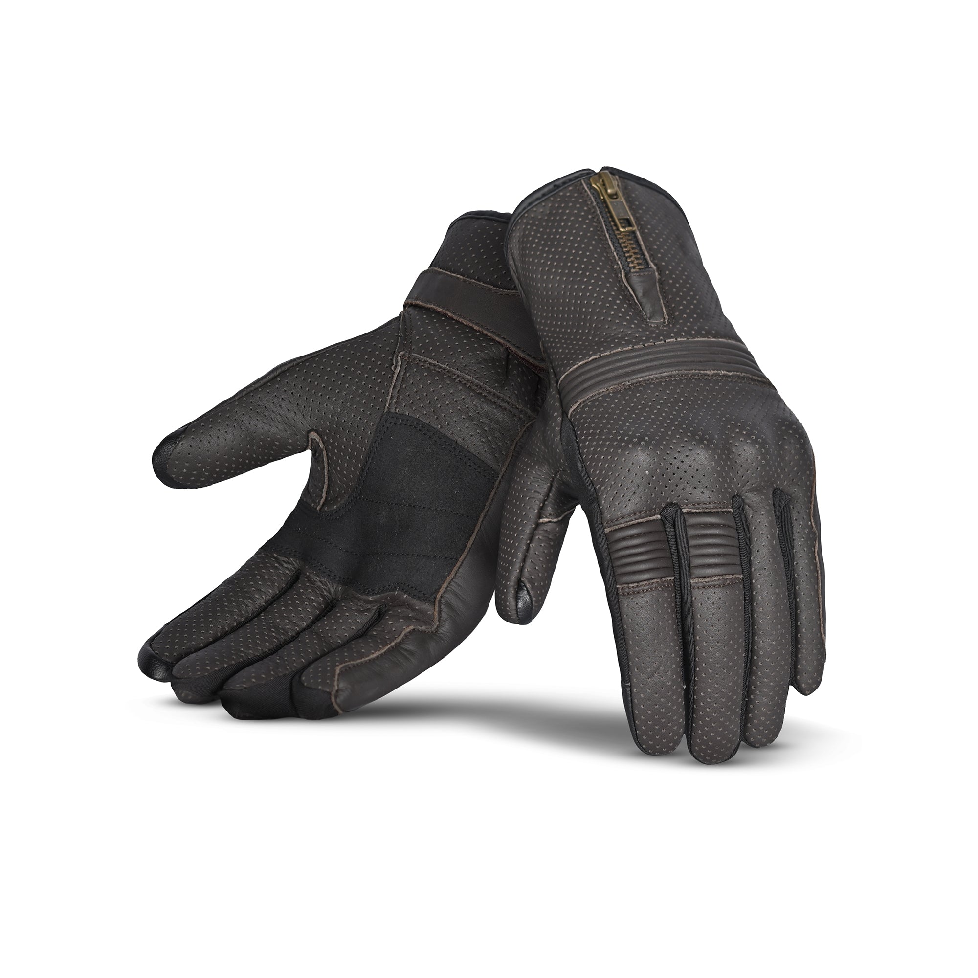 BELA IMPACT Moto Senhora Couro Luvas Marrón - Imagem dupla de luvas