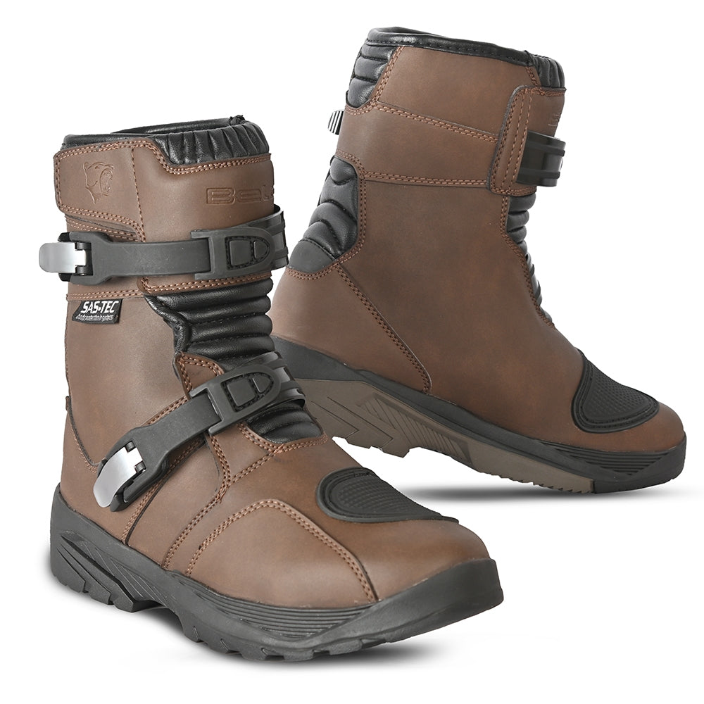 BELA Junior Moto Motocross Couro Botas Castanho - Imagem dupla de botas