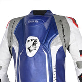 BELA MONO 1 PC X RACE Moto Fatos Branco Preto Azul - Imagem da parte superior das costas do terno
