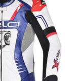 BELA MONO 1 PC X RACE Moto Fatos Branco Preto Azul - Imagem superior frontal esquerda do traje