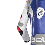 BELA MONO 1 PC X RACE Moto Fatos Branco Preto Azul - imagem superior do lado esquerdo do terno