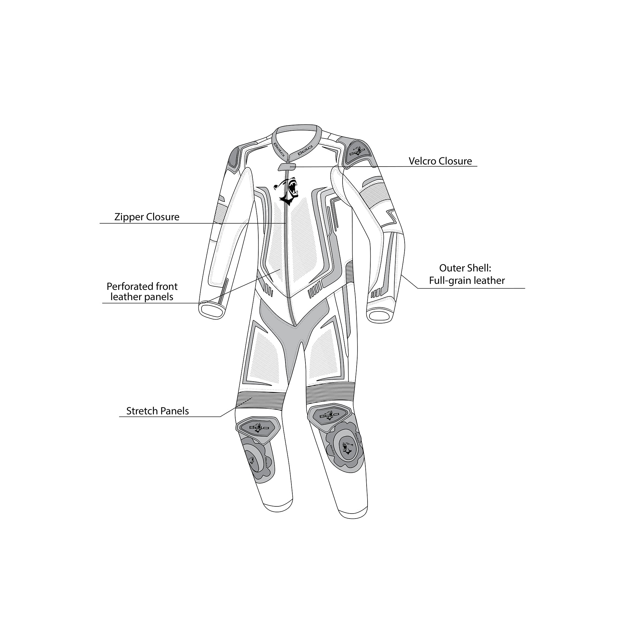 BELA BEAST 1 PC Fatos De Moto Couro Preto Antracite Branco – 8 – Maximomoto PT