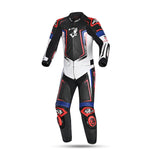 BELA MONO 2 PC Beast Couro Moto Fato Preto Branco Azul Vermelho - imagem frontal do terno