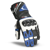 BELA ROCKET Luvas De Moto Couro Longa Branco Azul Preto