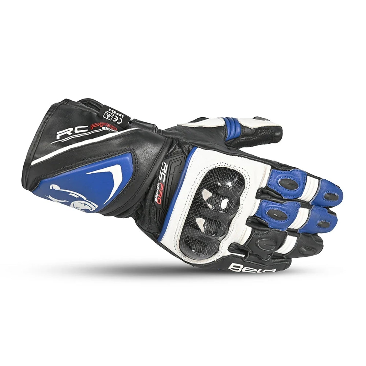 BELA ROCKET Luvas De Moto Couro Longa Branco Azul Preto – 3 – Maximomoto PT
