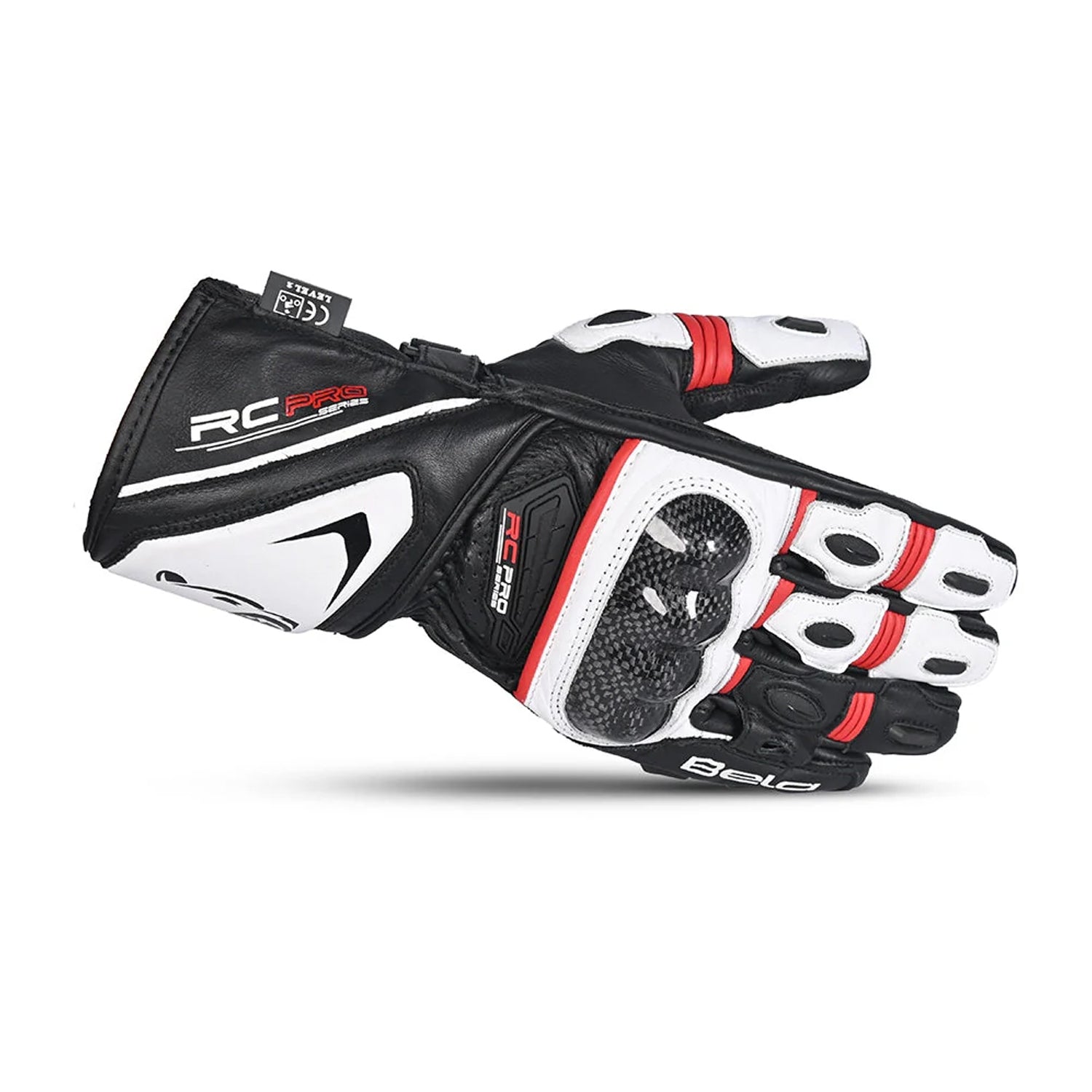 BELA ROCKET Leather Motorcycle Long Gloves White Red Black – 3 – Maximomoto PT