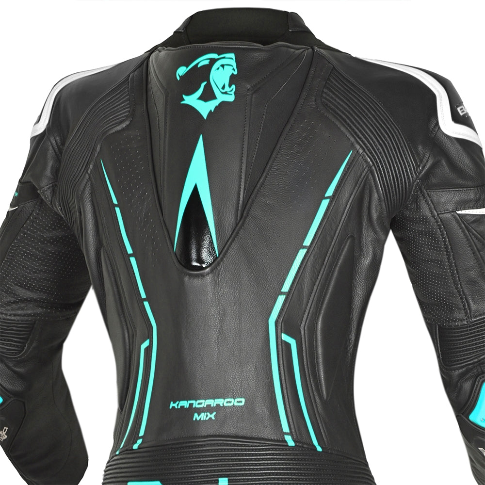 BELA ROCKET MIX 1 PC Senhora Moto Fato Branco Preto Azul - Imagem da parte superior das costas do terno