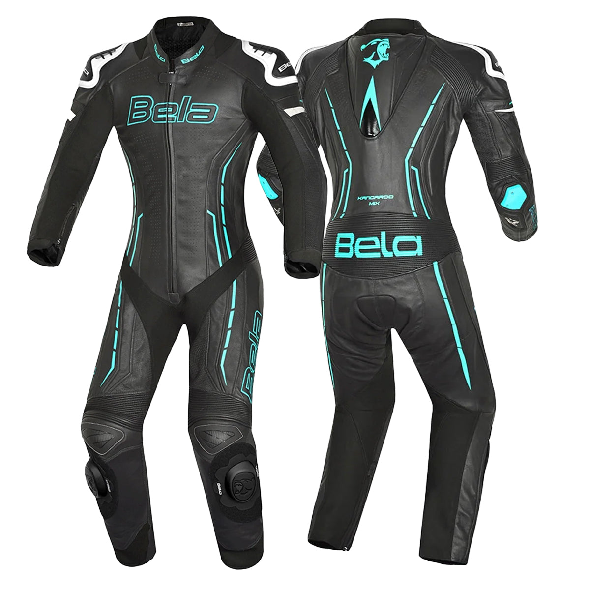 BELA ROCKET MIX 1 PC Senhora Moto Fato Branco Preto Azul - Imagem dupla de ternos