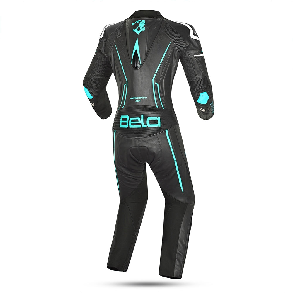 BELA ROCKET MIX 1 PC Senhora Moto Fato Branco Preto Azul - Imagem traseira do terno