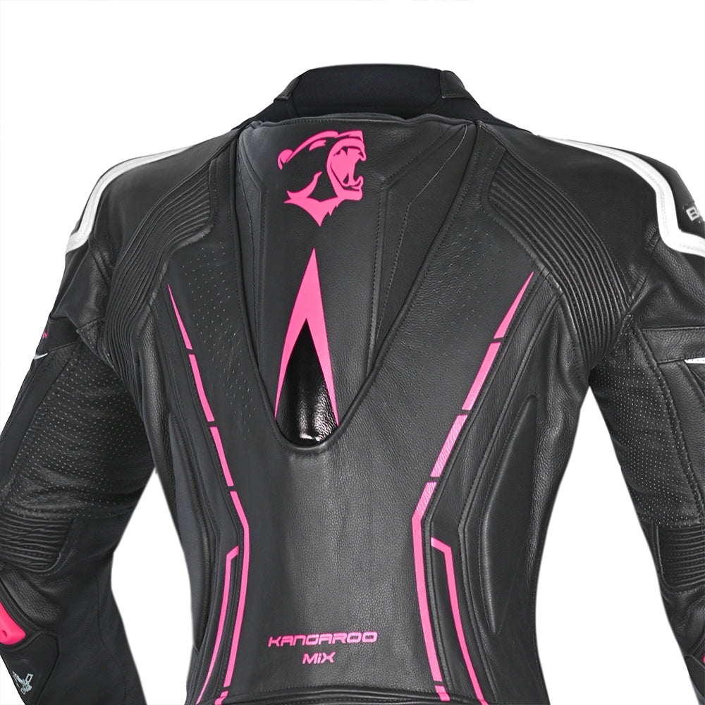 BELA ROCKET MIX 1 PC Senhora Moto Fato Branco Preto Rosa - Imagem da parte superior das costas do terno